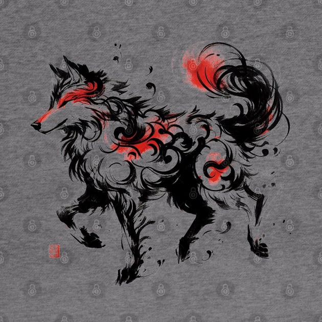 Chinese Style Ink Wolf by T-Shirt Paradise